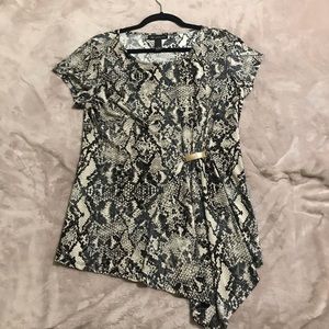 INC International Concepts Large Black and Tan/Beige Snake Print Blouse